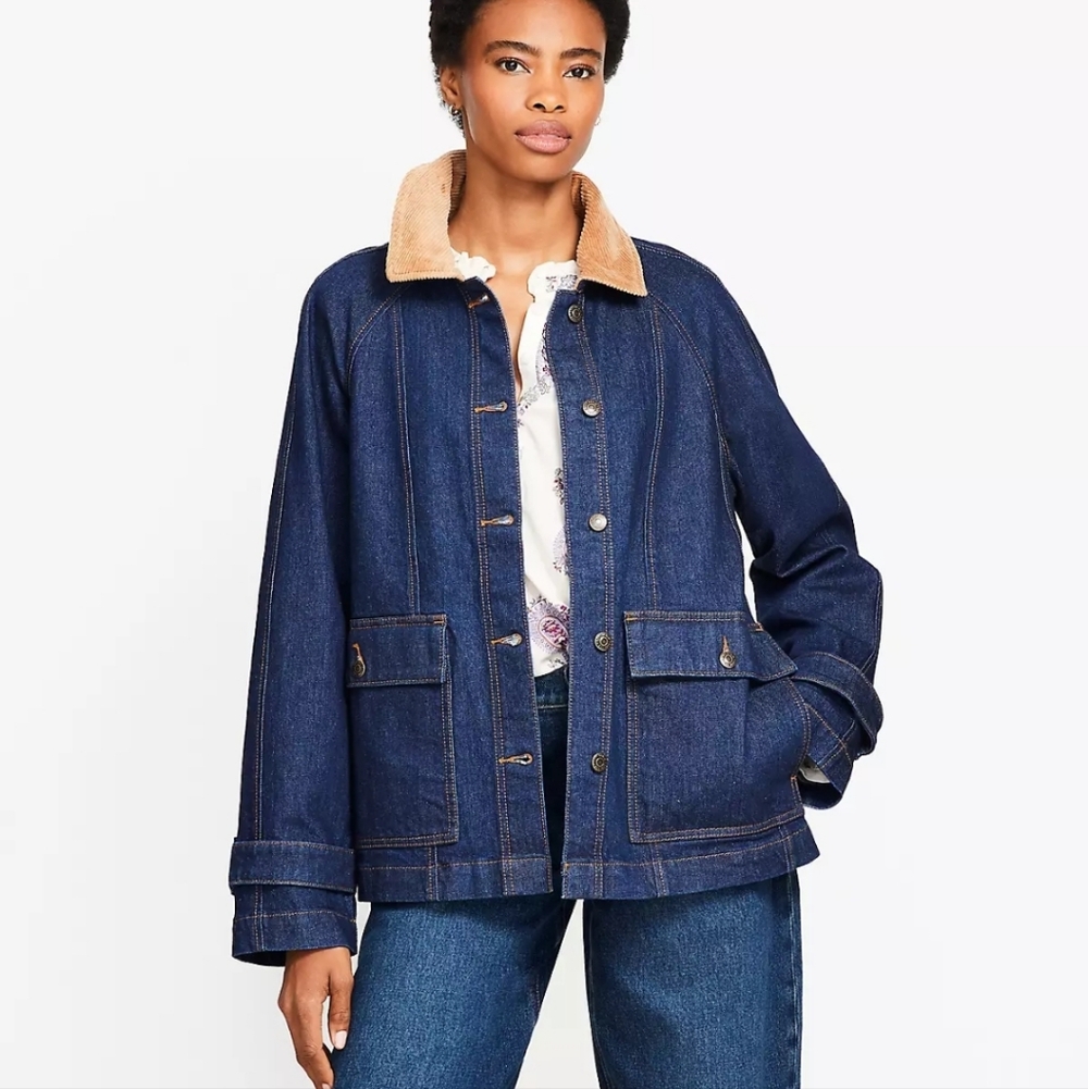 LOFT Denim Barn Jacket In Dark Rinse Wash New With Tags
